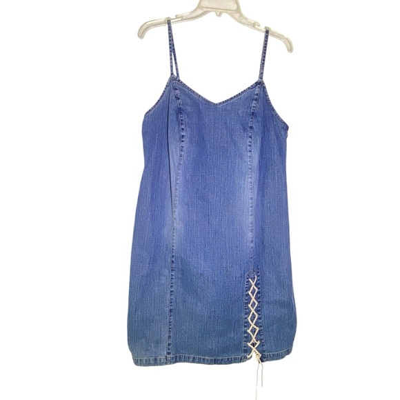 Vintage VENEZIA JEANS CLOTHING CO. Y2K Jean Spaghetti Strap denim Dress Size 14 - Picture 3 of 8